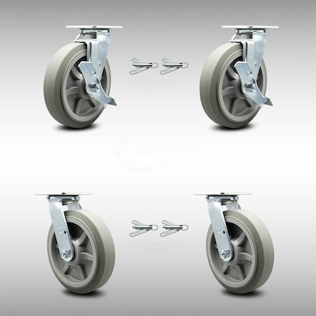 Service Caster 8 Inch SS Thermoplastic Caster Set with Ball Bearings 4 Swivel Lock 2 Brake SCC SCC-SS30S820-TPRBF-TLB-BSL-2-BSL-2